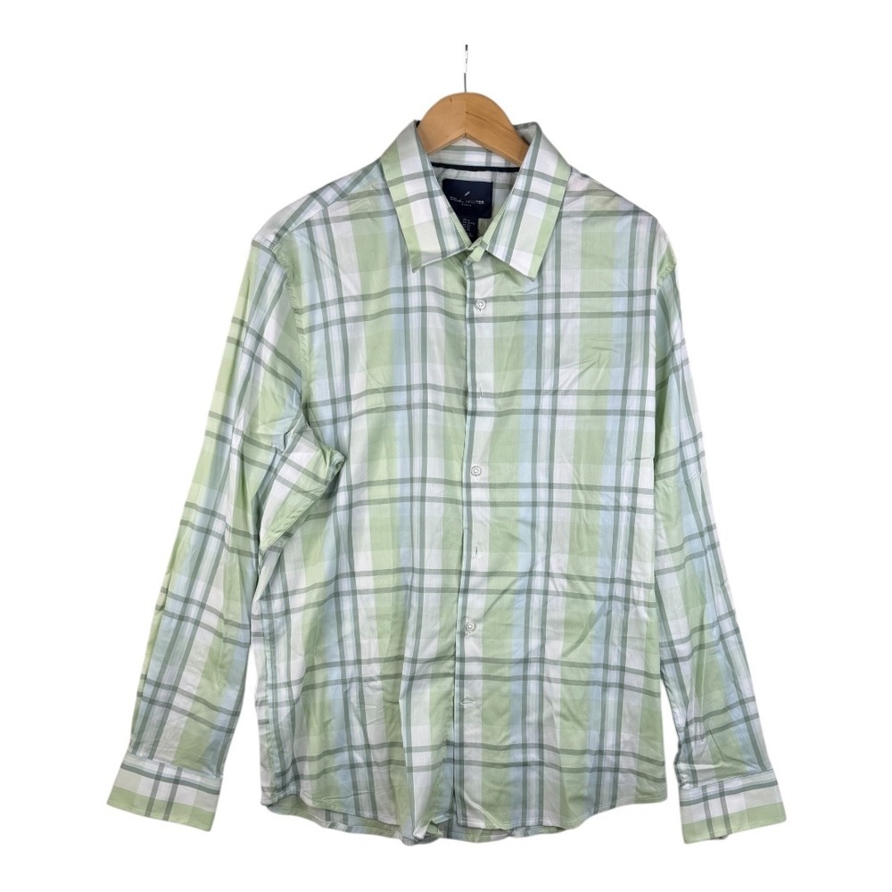 New Daniel Hechter Plaid‎ Long Sleeve Button Down Shirt size XL Green/White/Blue